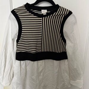 Maeve Twofer Striped Knit Top in Black and Cream XS